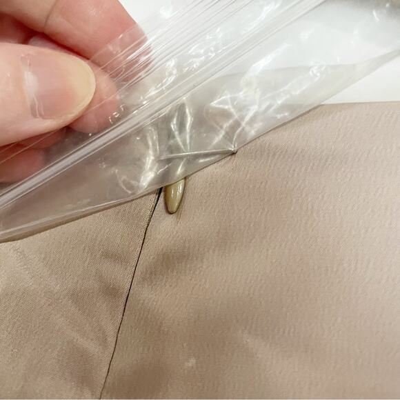 OPT Women Medium Taupe Silky MIDI Dress Low Cut Belted Champange - Picture 7 of 12